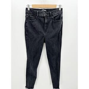 Express Women's Black Hi Rise Skinny Jeans Raw Hem Denim Stretch Size 27